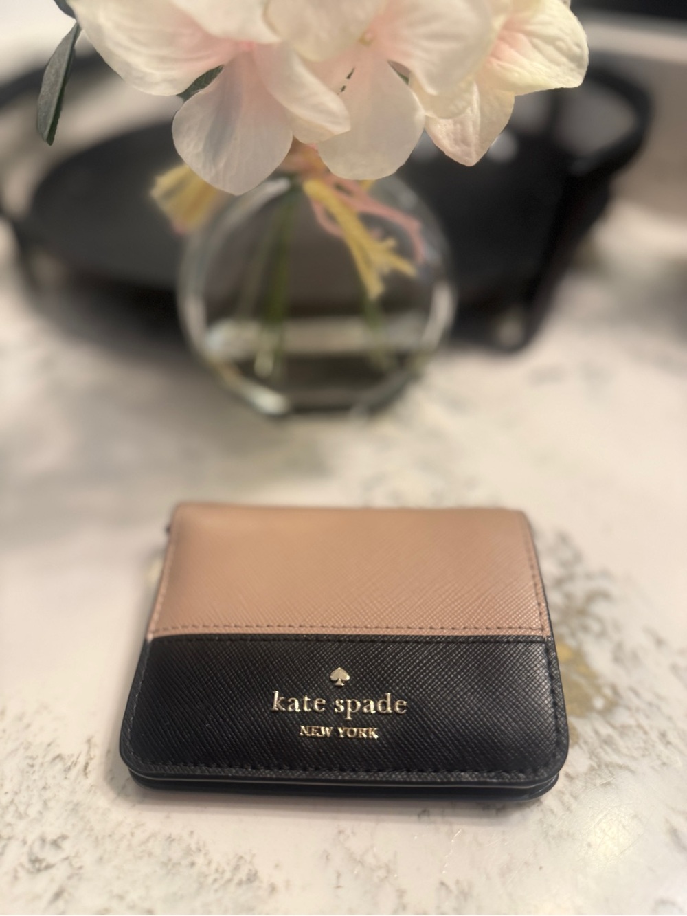 kate spade Two-Tone Blush Pink & Black Leather Card Holder